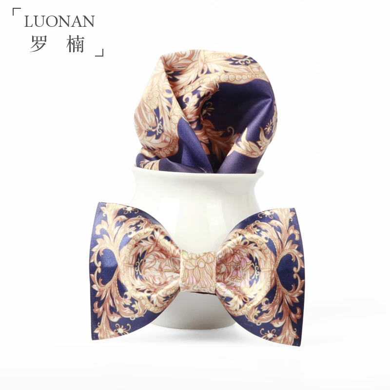 Галстук-бабочка мужской темно-синие Ретро выгравированы стали узор в стиле