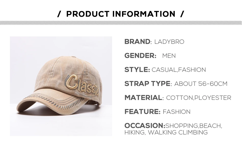 Ladybro брендовая мужская бейсболка шапки для мужчин Bone Casquette винтажные кепки от солнца колпачки 6 Панель Классическая Повседневная моющаяся кепка мужская кость
