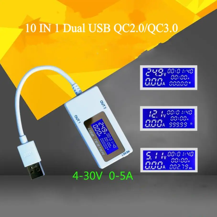 10 в 1 двойной USB Тестер DC Цифровой вольтметр amperimetro измеритель переменного