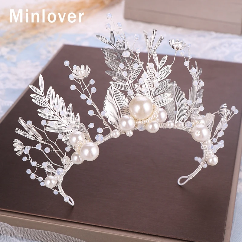 Свадебные тиары и короны Minlover с жемчужинами цветами серьги ручной работы из