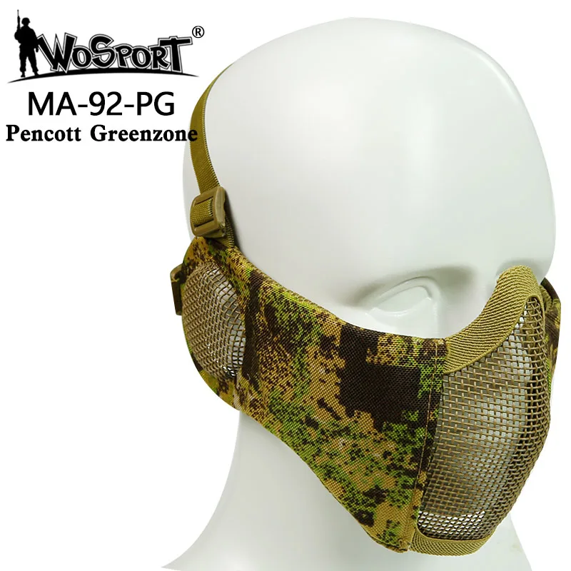 pencott greenzone Тактическая Маска на половину лица из металлической стальной сетки для охоты, защитная маска для страйкбола, защитная сетка на пол-лица, маска - Цвет: pencott greenzone