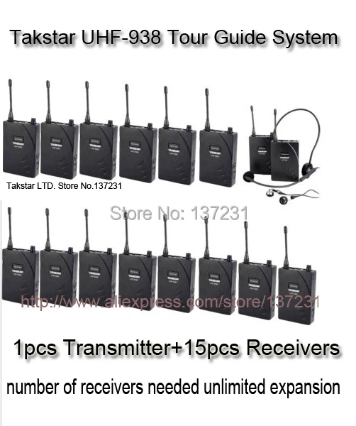 Дешевая беспроводная система туристического гида Takstar UHF-938 UHF диапазон работы 50 м