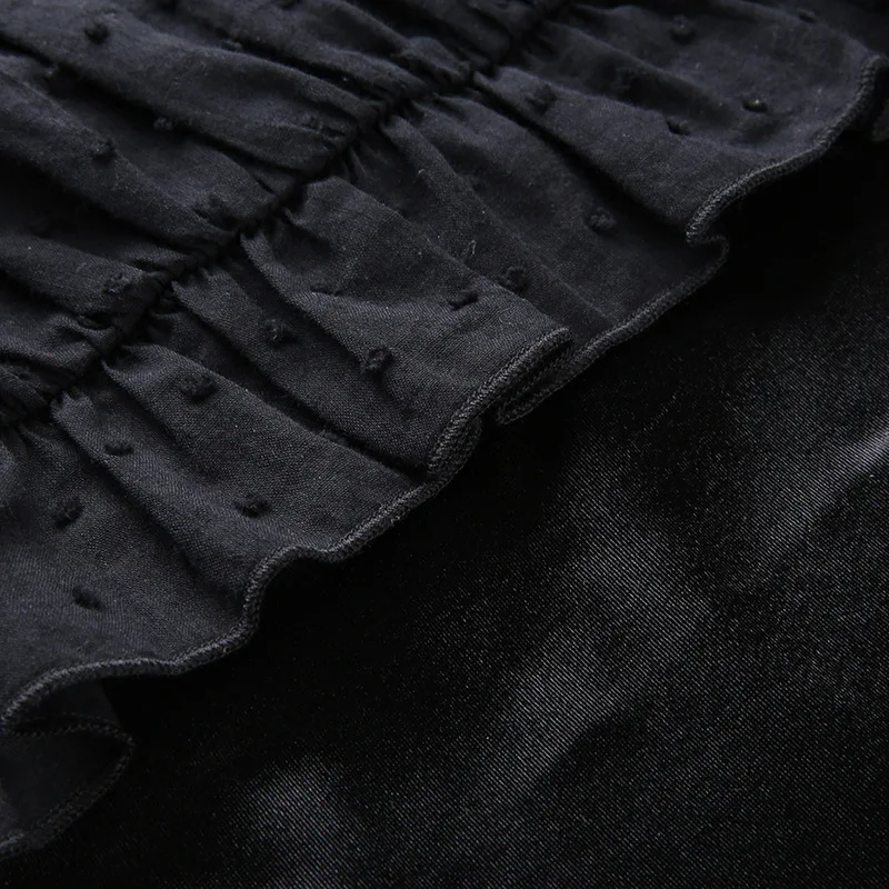 EISHOW элегантное женское платье в полоску из двух частей с черными оборками