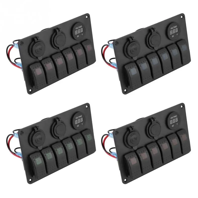 12V 24V 6 Gang Car Boat Marine LED Rocker Switch Panel Dual USB Voltmeter Cigarette Lighter Auto Replacement Parts | Автомобили и