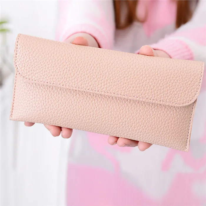 Pink XZXBBAG Модный женский длинный кошелек с зернистой текстурой личи дизайн женский несколько держатель для карт Конверт Кошелек Дамская сумка для денег зажим - Цвет: Pink