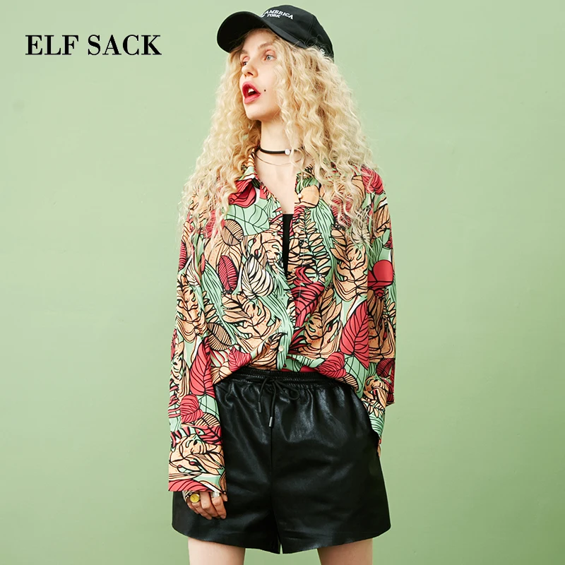 Женская блузка ELFSACK европейская с отложным воротником и цветочным