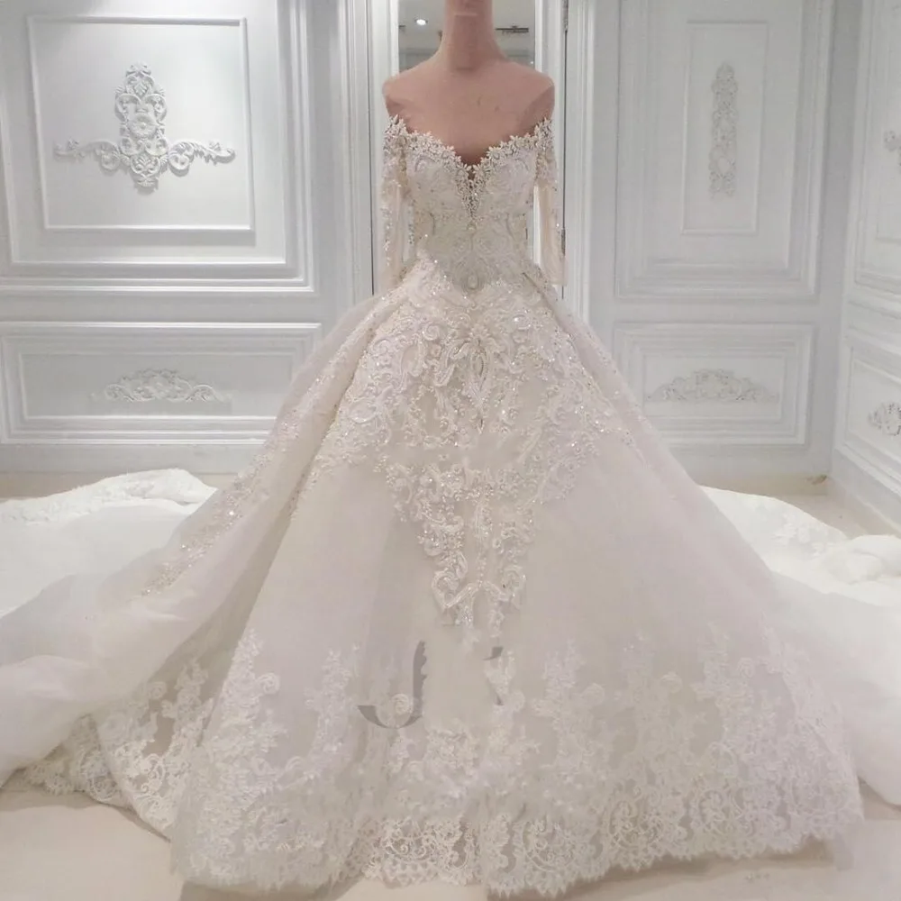 Халат de mariée Vestidos De Noiva царский поезд свадебное платье gelinlik свадебное платье длинный рукав бисером свадебное платье es кружева