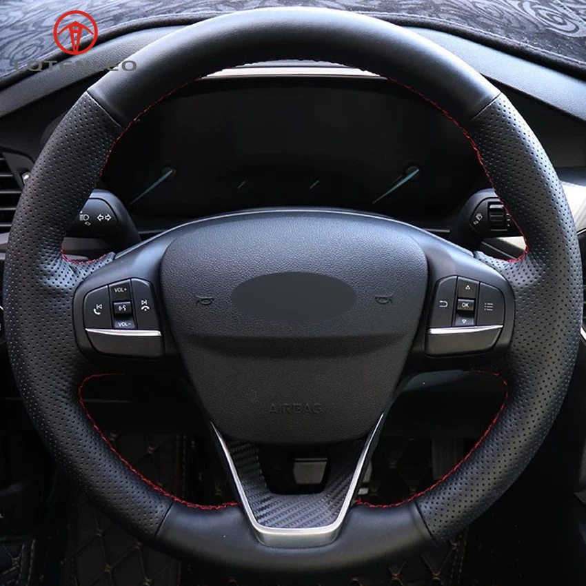 LQTENLEO черный искусственный кожаный чехол рулевого колеса автомобиля для Ford Focus 4 Fiesta- Tourneo фокус