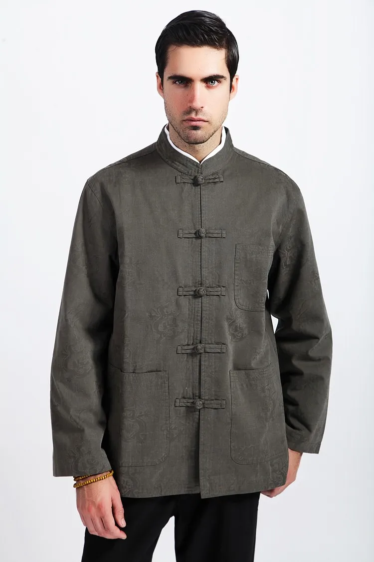 

Hot Sale Red Chinese Men Cotton Linen Coat Traditioanl Single Breasted Jacket Dragon Totem Overcoat Size M L XL XXL XXXL
