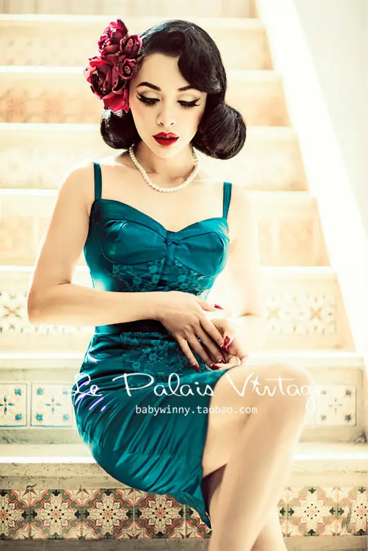 Бесплатная доставка [PING Le Palais Vintage limited edition ретро элегантное Кружевное платье