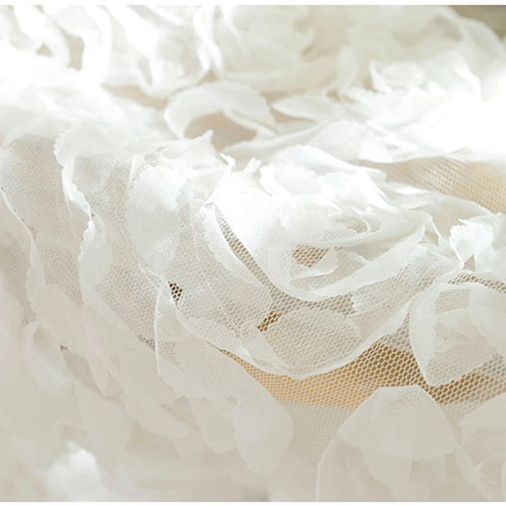 Pastoral Korean Creative White Lace 3D Rose Curtains Voile Custom Window Screens For Marriage Living Room Bedroom