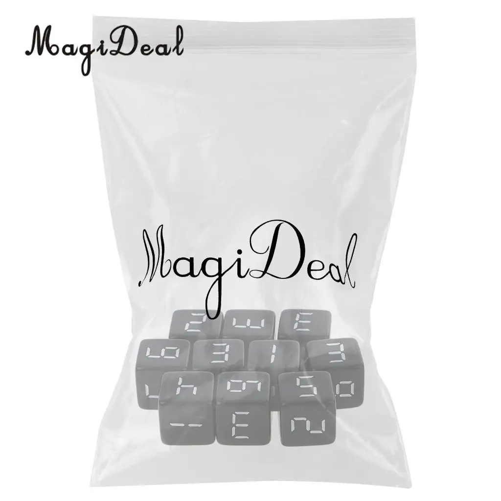 MagiDeal, комплект из 10 D6 игральных костей, шестисторонний черный с белыми цифрами для забавных, вечерние, Клубные, пабы, доски для ролевых игр, игры, 16 мм, аксессуары