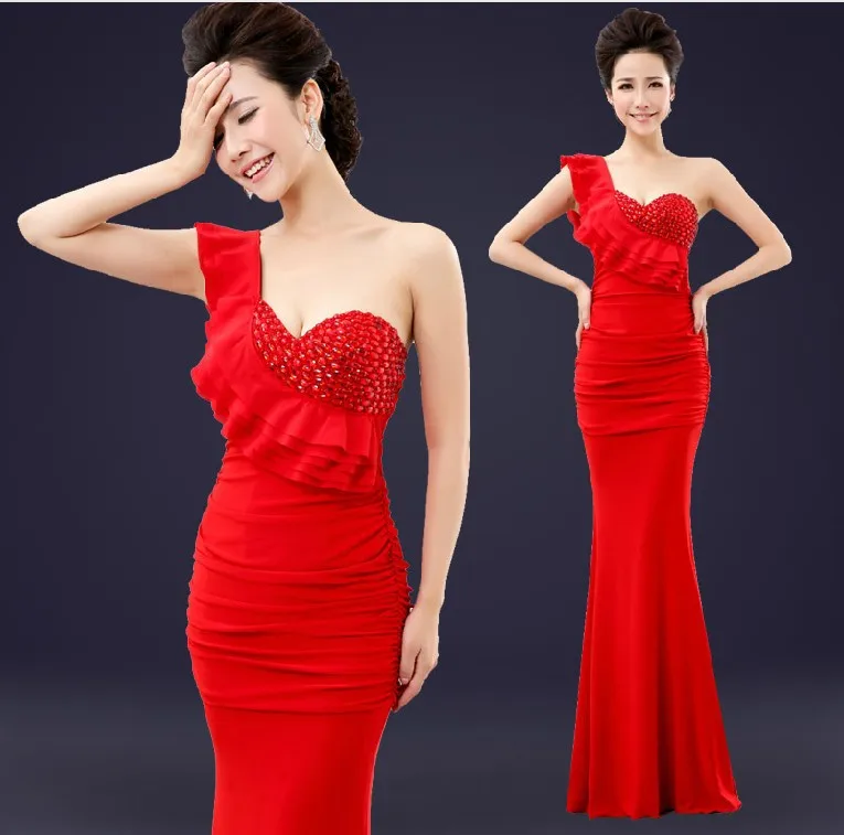 

Clearance sale One-shoulder Crystal Party gowns Long Evening dress Abiti da Sera robe de vestido de festa longo com H0285