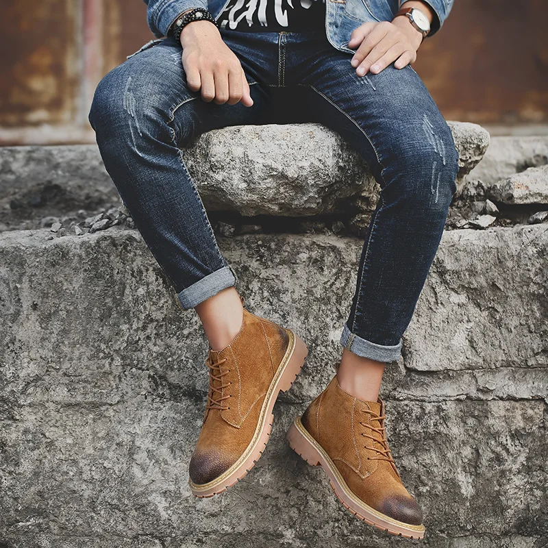 Genuine Leather Men Outdoor Autumn High Quality Adult Boots Fashion Footwear Lace Up Shoes Vintage XX4 |