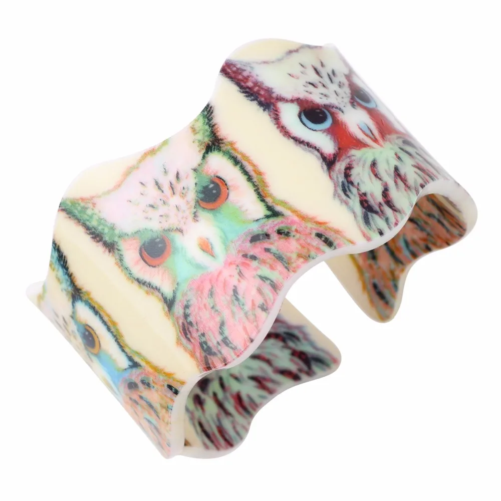 Bonsny массивные акриловые широкие уникальные браслеты с совой птицей браслет