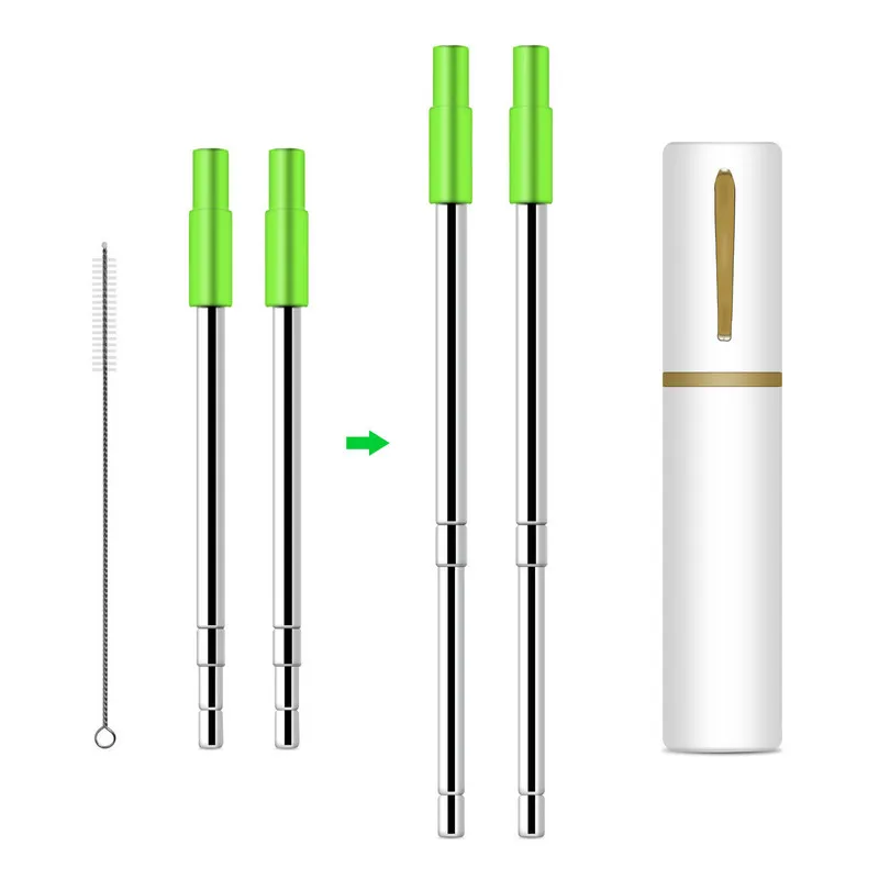 2 Straws Съемная Нержавеющая сталь телескопическая Питьевая соломинка дорожная соломинка с щеткой, чехол и силиконовый наконечник(упаковка-2 - Цвет: 2 Straws