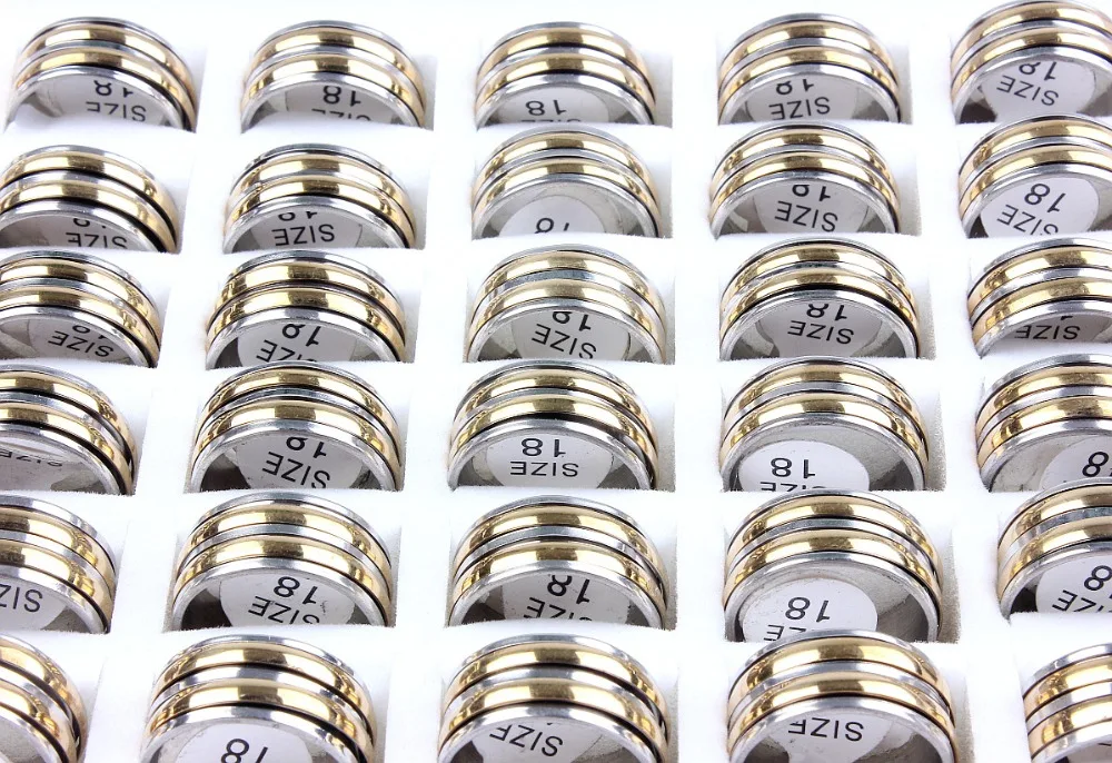 Phoebus Wholesale 10pcs New High boutique men's stainless steel Gold P Color Turning ring finger tide personality rings | Украшения и