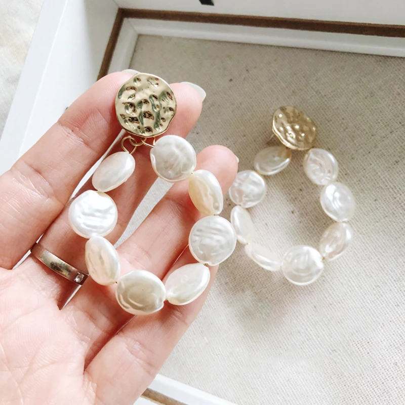 Peri'sBox новые богемные шикарные жемчужные серьги-кольца для женщин, простые массивные жемчужные серьги, большие обручи из бисера, минималистичные