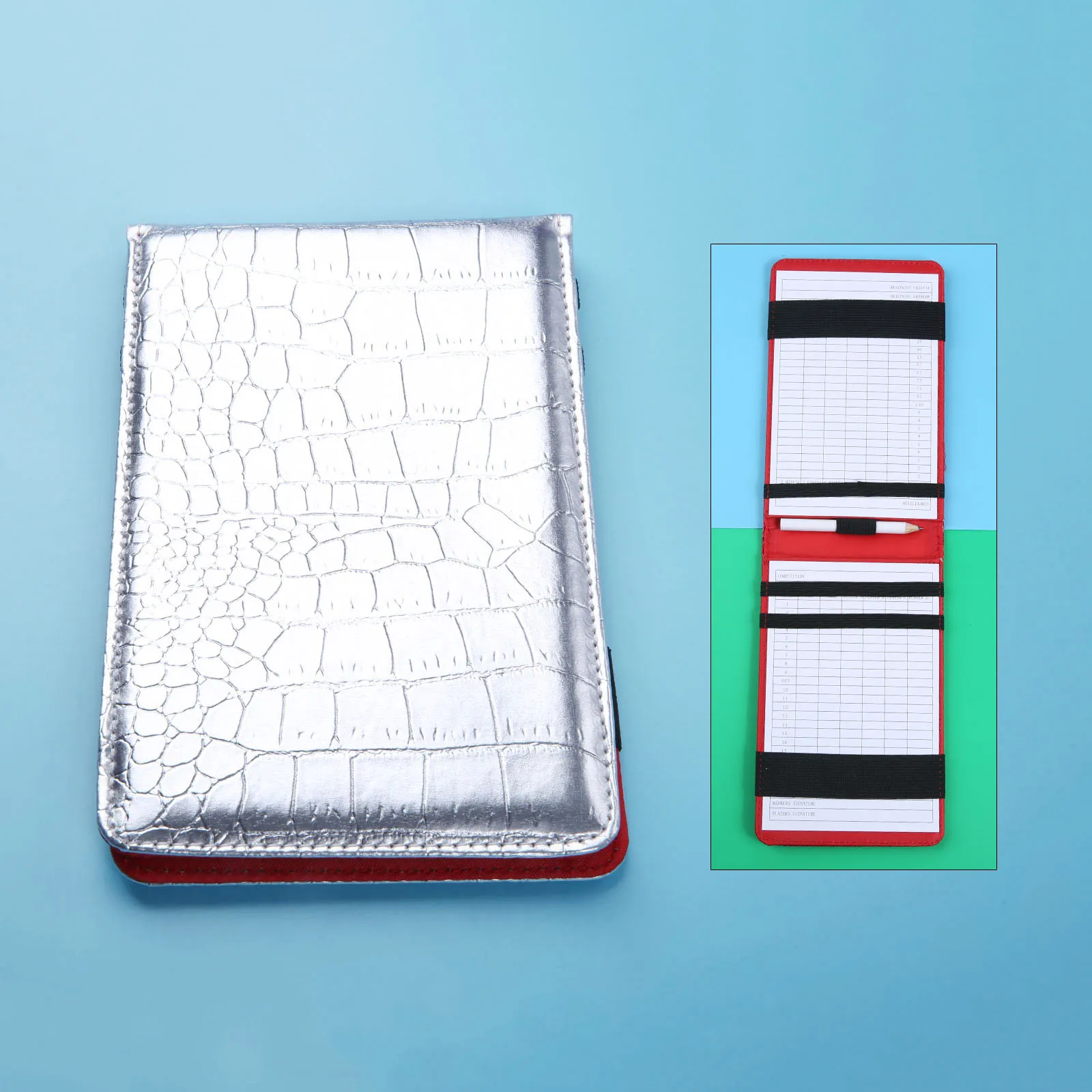 Silver 1 шт., pu кожаный счет для игры в гольф, держатель для карт, тренировочный блокнот, производительность, счет для игры в гольф, Обложка для книжника и 2 шт., карты и 1 шт. карандаш - Цвет: Silver