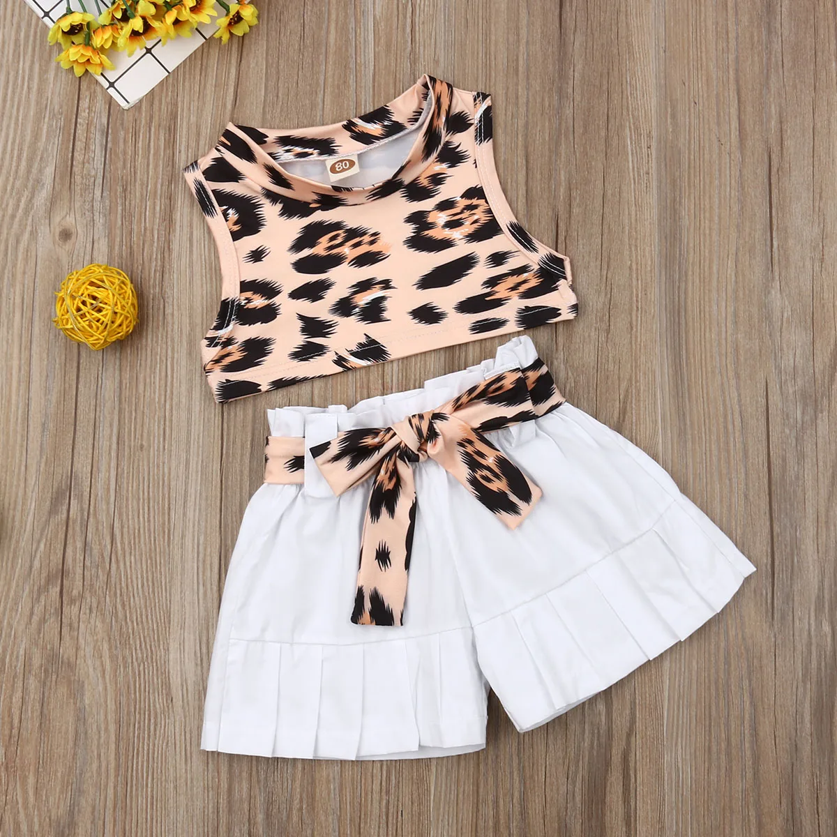 2 шт. Детские леопардовые Короткие штаны без рукавов|Комплекты одежды для