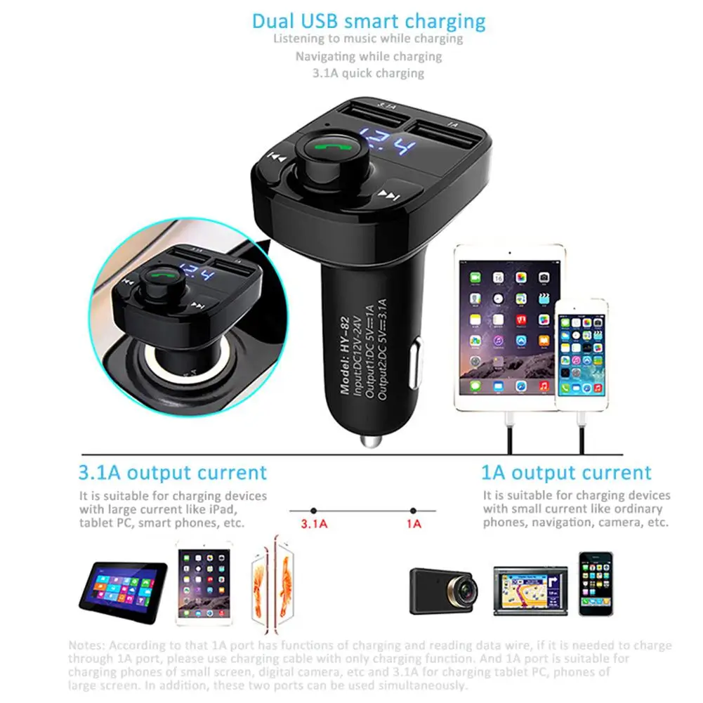 HY-82 Car MP3 Bluetooth Hands-free Call Plug-in Card Lossless Dual USB Charger FM Transmitters Electronics Accessories C | Автомобили и