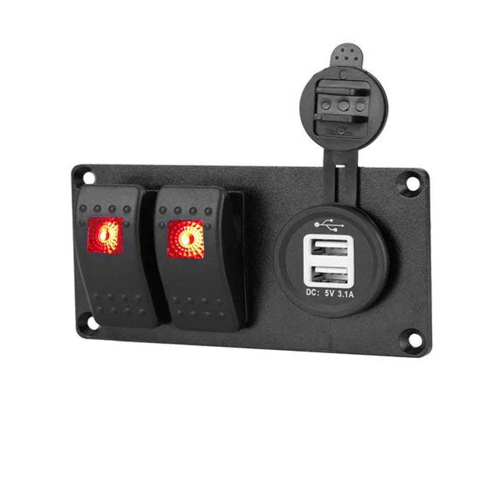 2 Gang Red LED 3 Панель блока переключателей 12 V Водонепроницаемая лодка Морской Автомобильная панель управления с синий светодиодный свет+ двойное зарядное устройство usb Порты и разъёмы - Цвет: 2 Gang Red LED
