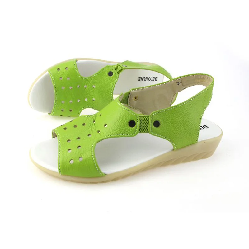 Женские босоножки из натуральной воловьей кожи на плоской подошве|sandals summer|women