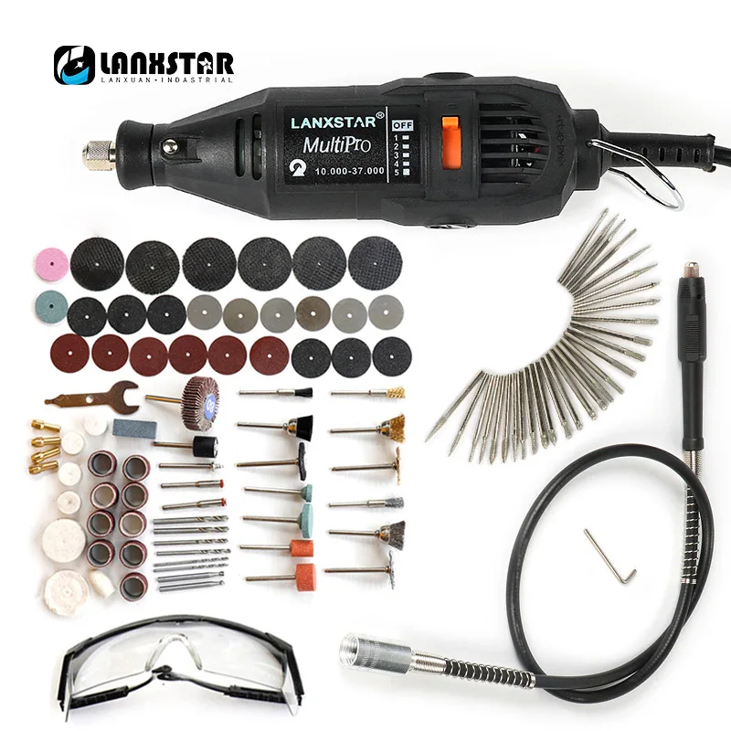 Lanxstar Dremel электроинструменты, электрическая мини дрель, полировальная машина, вращающийся инструмент с переменной скоростью с 106, аксессуары для электроинструмента
