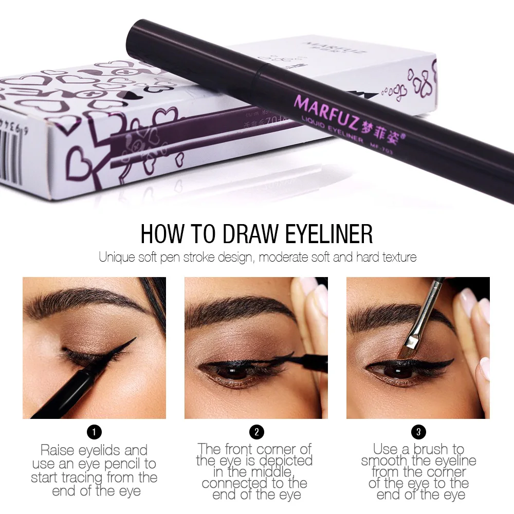 Жидкая подводка для глаз MARFUZ Black Водостойкая Подводка макияж косметика