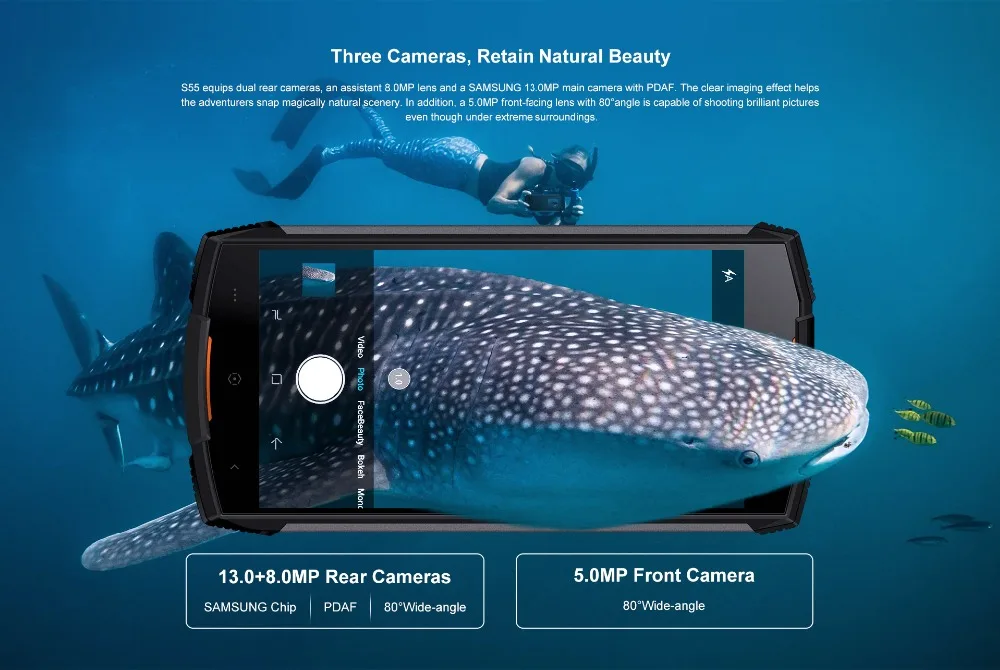 DOOGEE S55 4 Гб 64 Гб IP68 водонепроницаемый мобильный телефон 5," HD+ Android 8,0 Восьмиядерный 13мп камера 5500 мАч 5V2A быстрое зарядное устройство смартфон