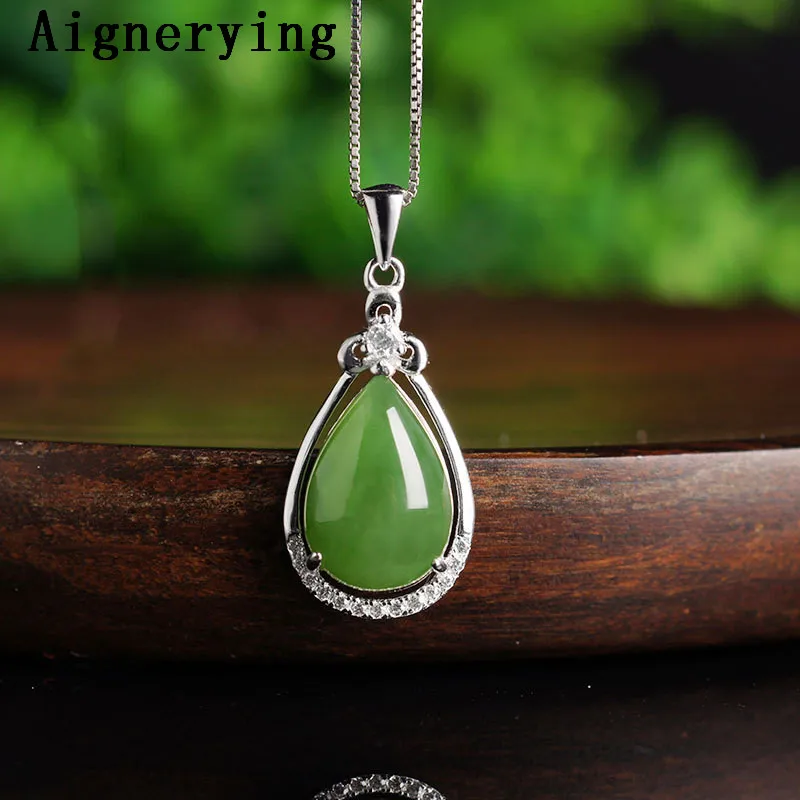 Para Vintage for Women/Men Necklace S925 silver inlaid Porte Certificate natural Green Jade Pendant Bijou Necklaces Gift Box | Украшения и