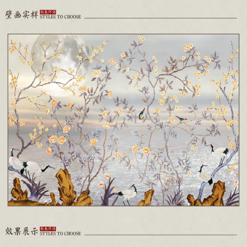 Пользовательские Ручная роспись большие фрески ТВ фон птица цветок 3D обои для