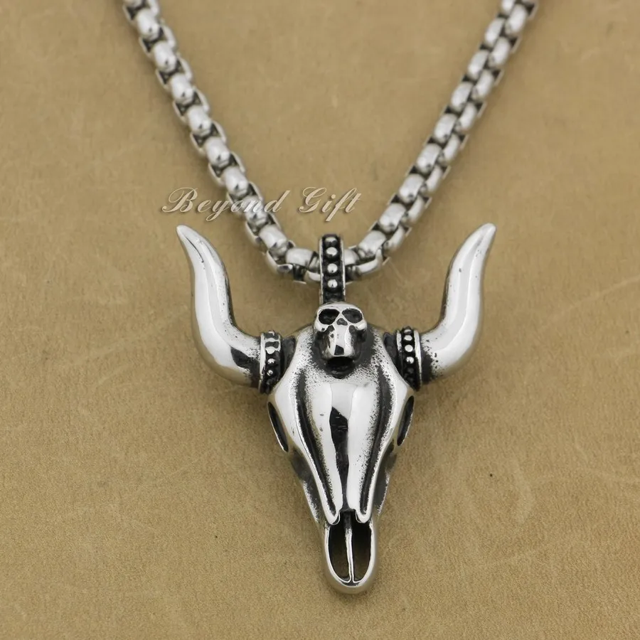 316L Нержавеющая Сталь Большой Череп Буйвола кулон Бык Рог мужские байкерские панк