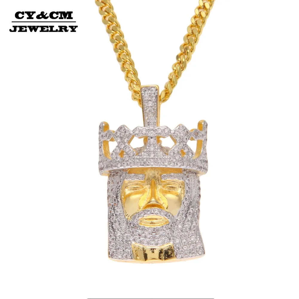CY & CM Iced Out микро проложить AAA кубический цирконий Корона голова Иисуса кулон