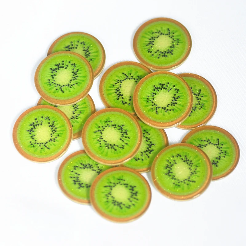 

27mm Flatback Glitter Kiwi Fruit Slice,Fruit Planar Slice,Resin Cabochons,Resin Miniatures,Home D.I.Y Supplies