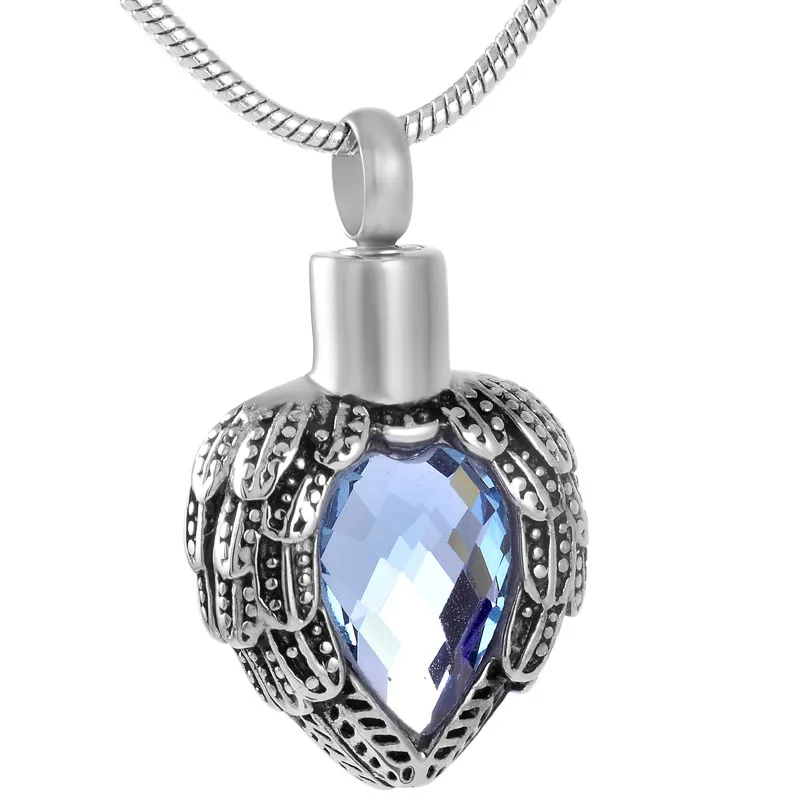 

IJD8719 316L Stainless Steel Feather Heart Cremation Urn Pendant Necklace for Ashes with Free 20" Chain + Box +Filling kit