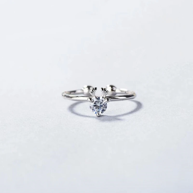 

Sole Memory Personality Zircon Elk Fashion Art Silver Color Female Resizable Opening Rings SRI228