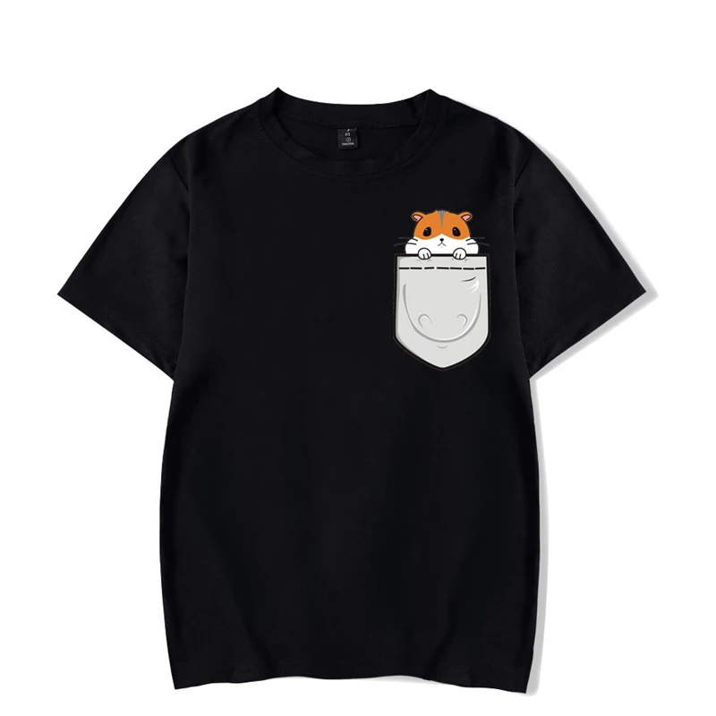 Fashion Harajuku Ulzzang Men Women Fake Pocket Mouse Printed T-shirt Kawaii Summer Short Sleeve T shirt Funny Cotton Top Tee | Мужская