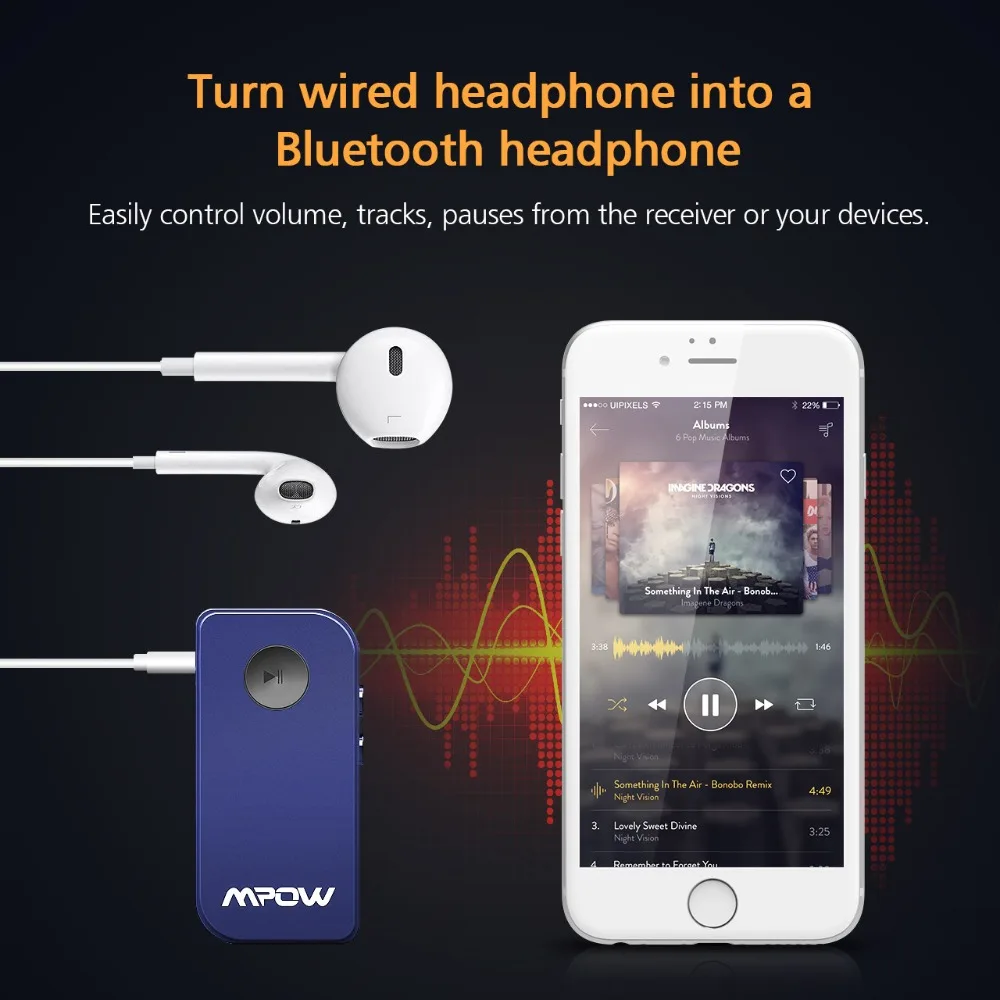 Беспроводной bluetooth приемник Mpow с разъемом 3 5 мм аудио музыкальный ресивер кабелем