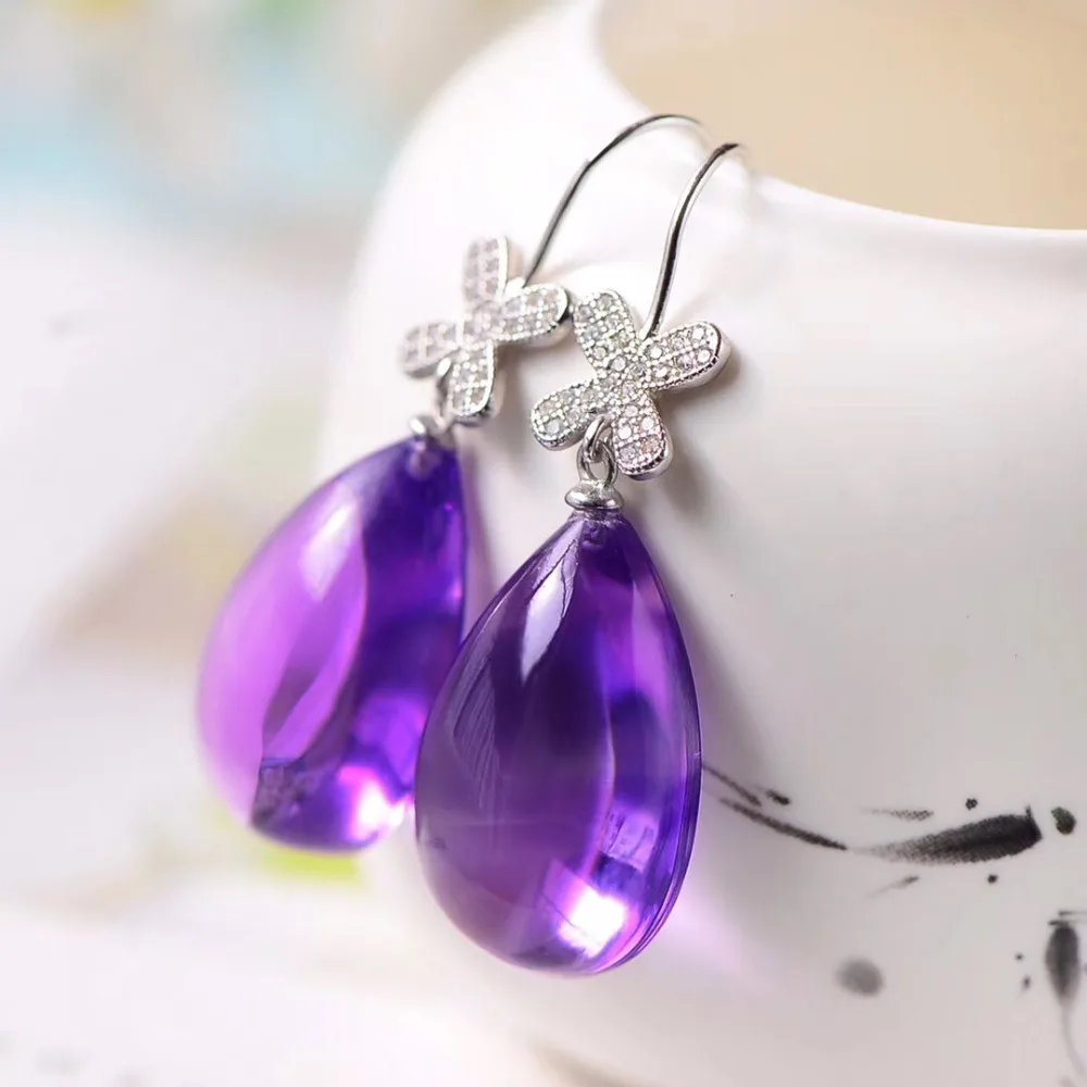 

Женские серьги-подвески из серебра 925 пробы с натуральным фиолетовым аметистом