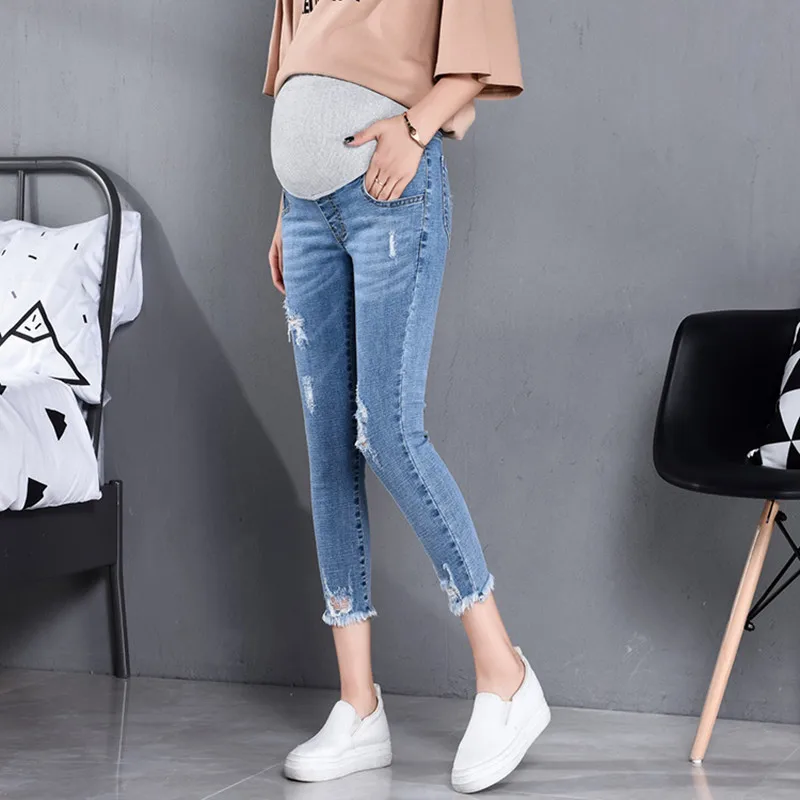 Elastic Waist Denim Maternity Belly Jeans Autumn Spring Winter Fleece ...