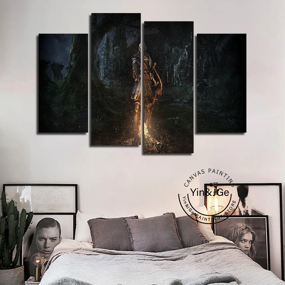 3 Панели Темные души игра холст меч печатная живопись гостиная настенная Декор