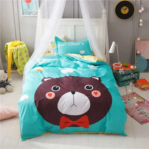 baby bear Мультфильм Постельное белье хлопок зеленый пододеяльник набор 3 шт./компл. мальчики постельное белье одного предмета для постельное белье 2-15year студент лиса Комплект постельного белья - Цвет: baby bear