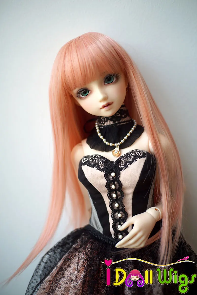 Горячая продажа прямой персиковый розовый BJD кукла парик линяет Бесплатная 1/3 1/4