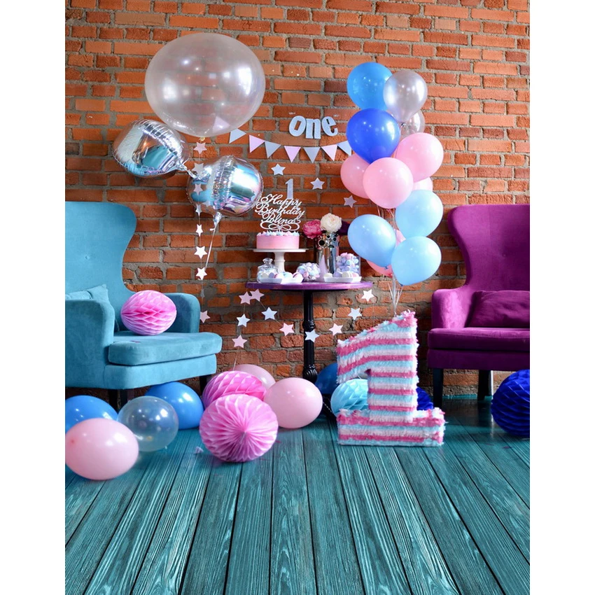 

7x5ft Photography Backdrops baby show boys 1st Birthday Blue balloons flowers party banner studio booth background photocall