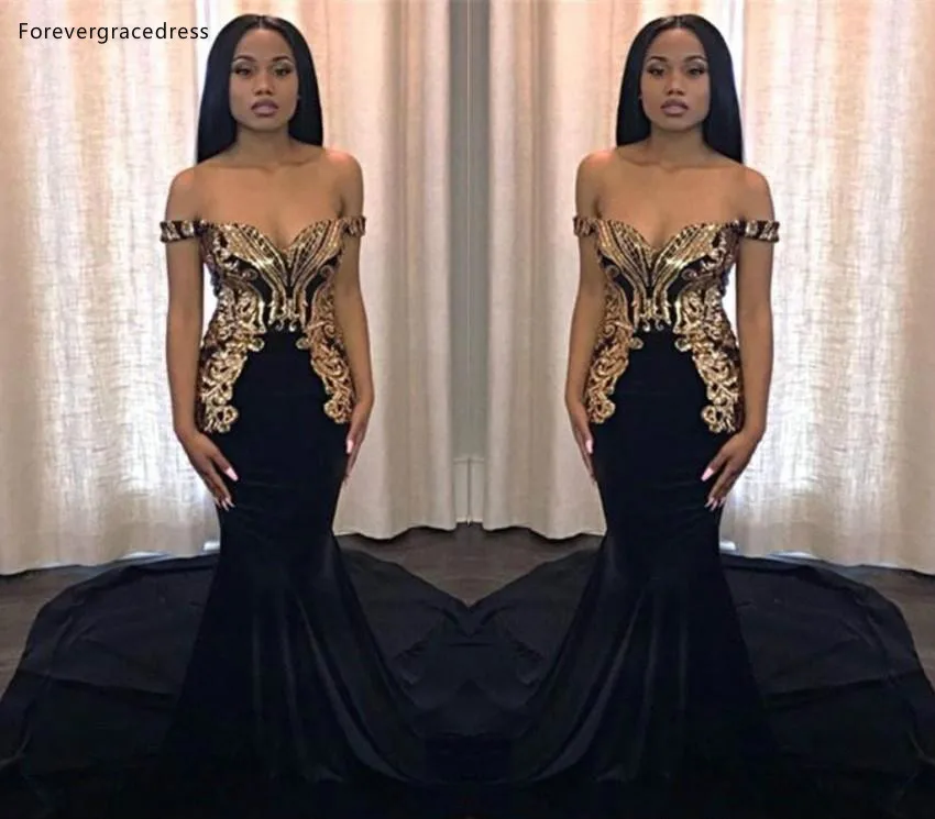 

South African Black Girls Mermaid Prom Dresses Off Shoulder Holidays Graduation Wear Party Gowns Plus Size Custom Made
