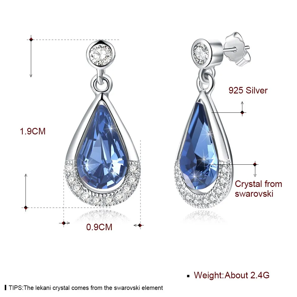 INALIS 925 Stering Серебро кристаллами от Swarovski капли воды синий кулон поп Стад Серьги для