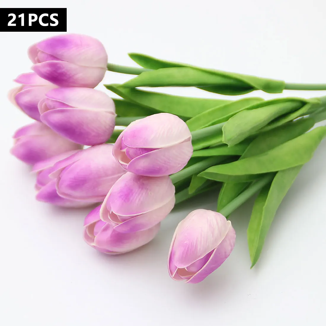 Light Purple 21 шт./лот, искусственный цветок тюльпана, искусственная кожа, латексный букет, настоящие на ощупь цветы для дома, свадебные декоративные цветы, венки - Цвет: Light Purple