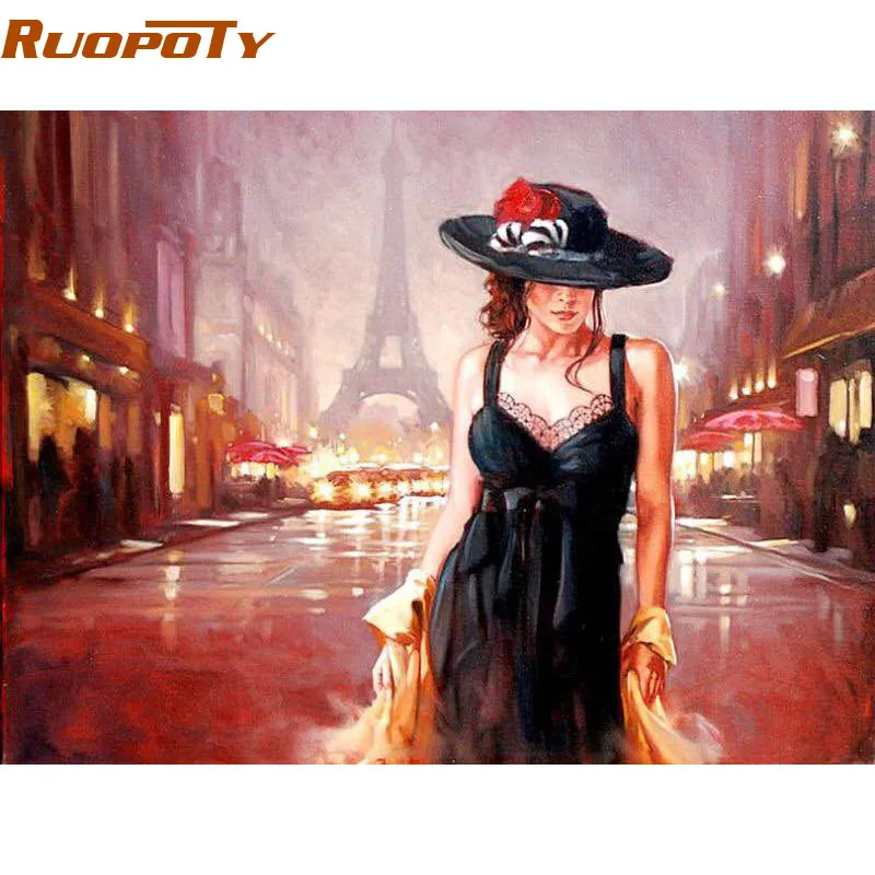 RUOPOTY рамка рисунок картины Париж улица женщины DIY живопись по номерам современная