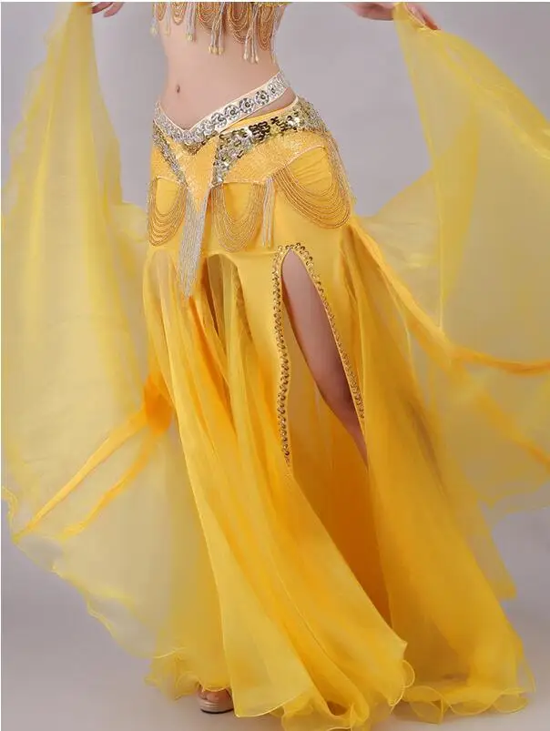 

2020 Crystal Sequins Belly Dance Stage Costume Gypsy Tribal Linen Skirt Dress Sexy splits Indian dance